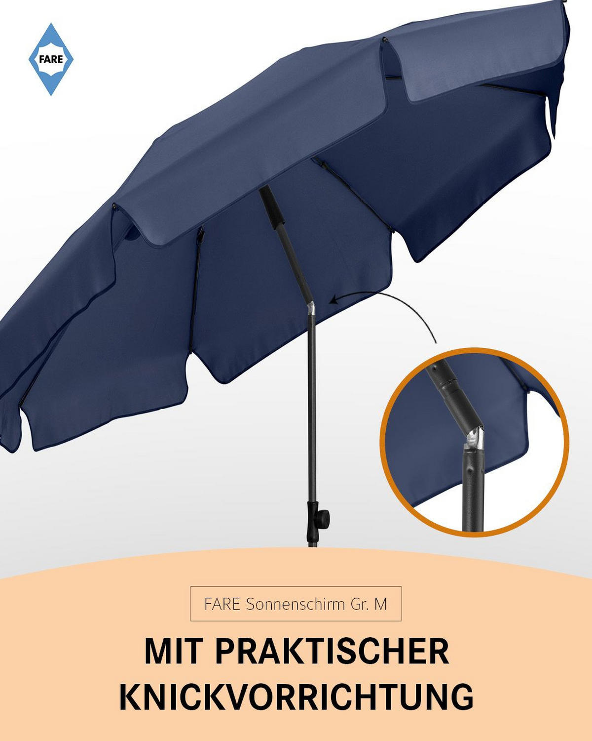 SONNENSCHIRM 180/180/127 cm - Dunkelblau, Kunststoff (180/180cm) - FARE