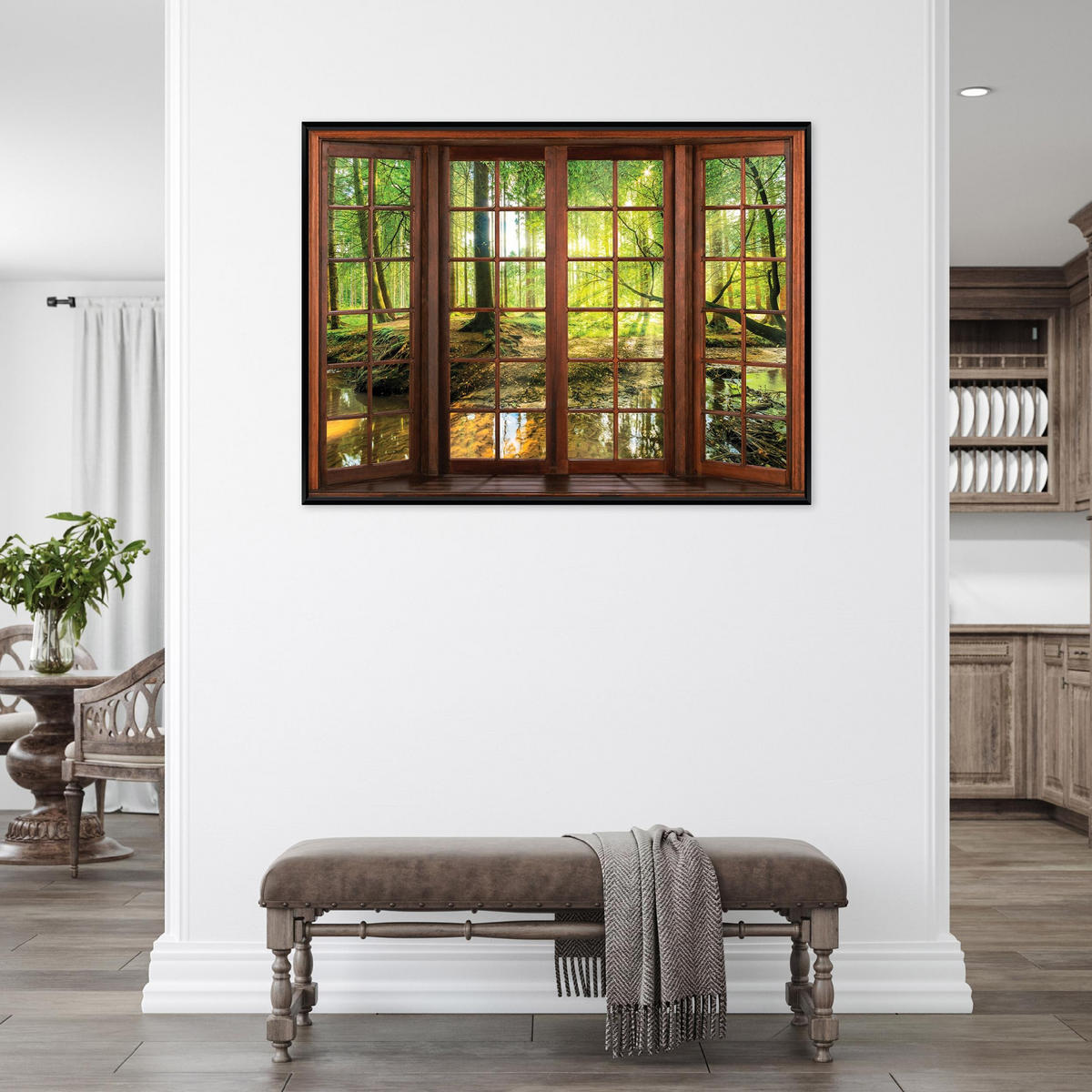 BILDER mit Rahmen 3D-Fenster Wald Grün 60x40 cm - Multicolor, Holzwerkstoff (60/40cm) - Wallarena