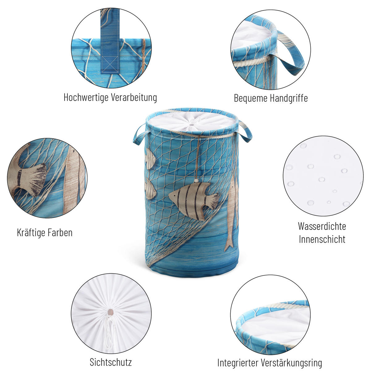 WÄSCHEKORB Seefahrt - Blau, Textil (37/55/55cm) - Sanilo