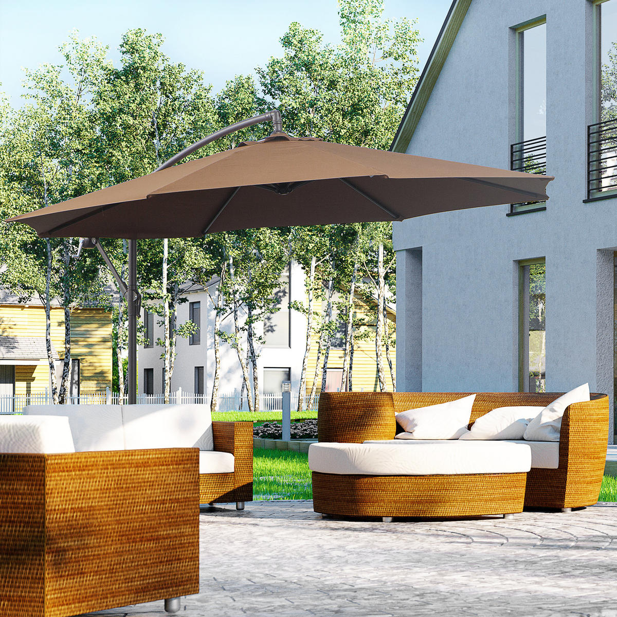 SONNENSCHIRM, Stahl, Polyester, Kaffee-Braun - Braun, Metall (295/295cm) - Outsunny
