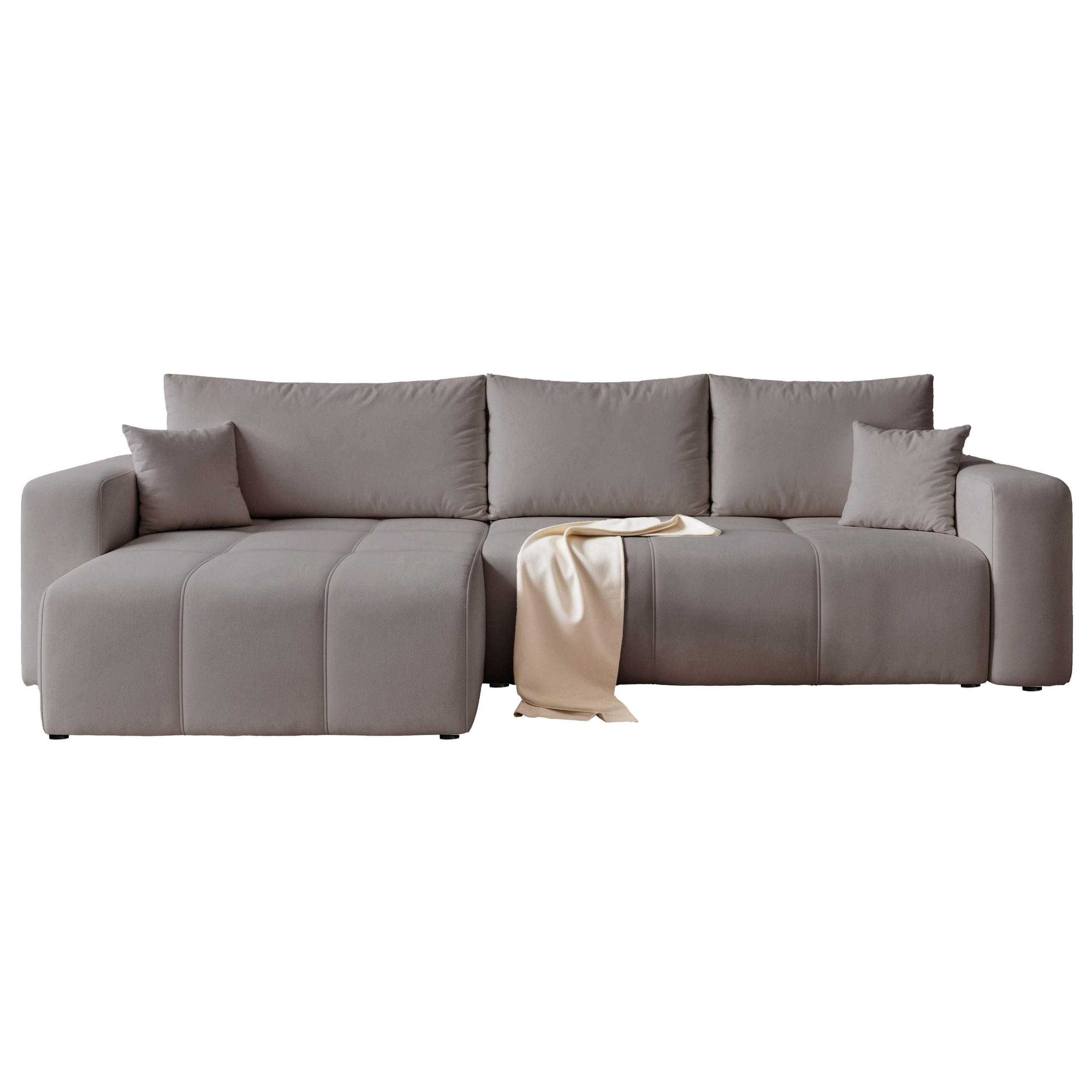 ECKSOFA XL Velours mit Bettkasten und Schlaffunktion - Dunkelgrau, Holzwerkstoff/Textil (278/145cm) - Idohome
