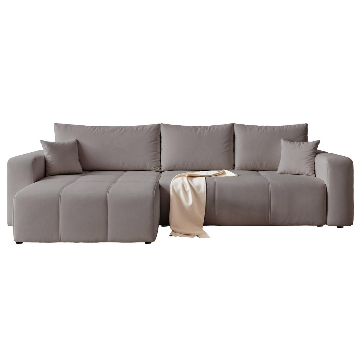 ECKSOFA XL Velours mit Bettkasten und Schlaffunktion - Dunkelgrau, Holzwerkstoff/Textil (278/145cm) - Idohome