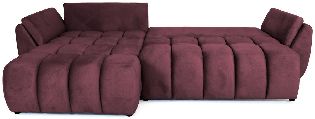 ECKSOFA Iris mit Schlaffunktion und Bettkasten, links oder rechts montierbar – Bordeaux Samt 280/184/85 cm - Bordeaux/Schwarz, Kunststoff/Textil (280/184cm) - WFL GROUP