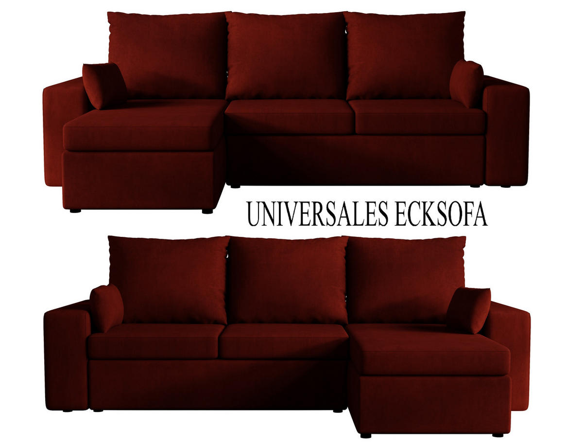 ECKSOFA Paco mit Bettkasten und Schlaffunktion, L-Form/XL-Form, Velourstoff, Universal - Weinrot, Holzwerkstoff (246/145cm) - 4ALL HOME