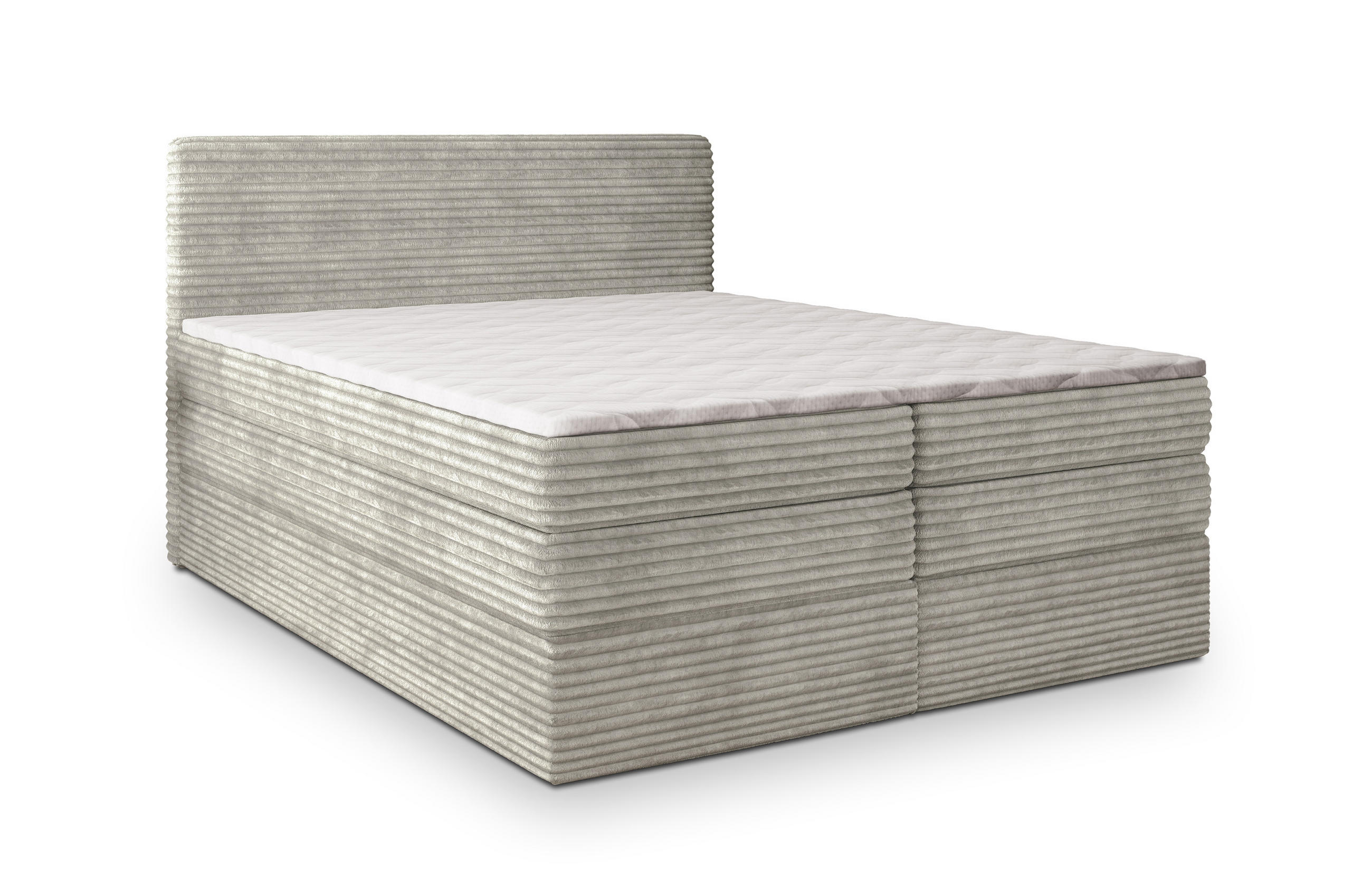 BOXSPRINGBETT LUNERA 180x200 cm mit Matratze und Topper - Hellgrau - Hellgrau, Holz (180/200cm) - MASSENO
