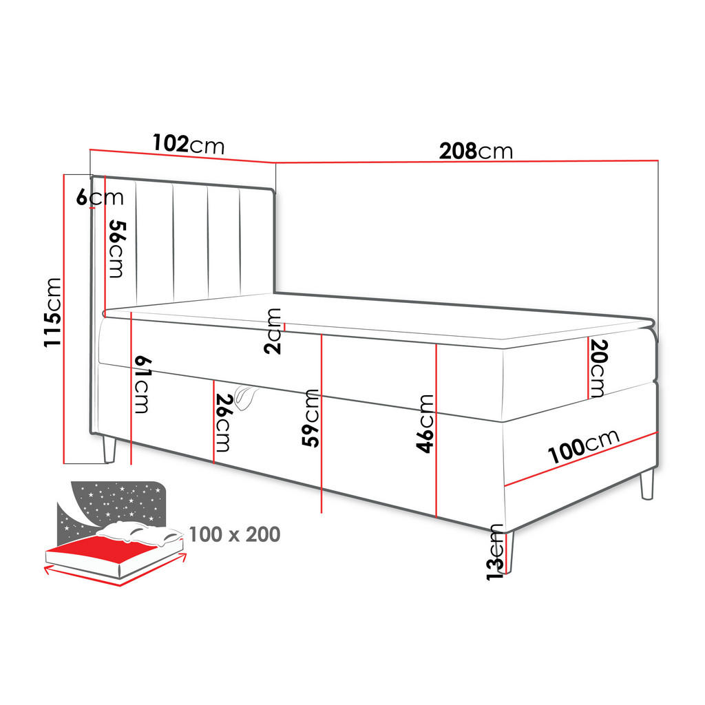 Thumbnail - Mirjan24 Boxbett, Weiß, Rot, Holz, 100x200 cm, Schlafzimmer, Betten, Boxspringbetten