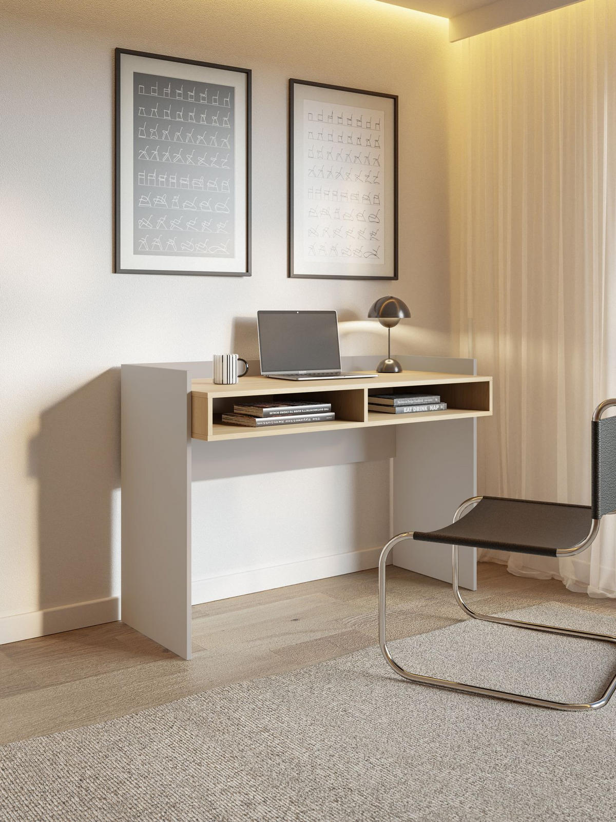 SCHREIBTISCH Kaschmirbeige / Eicheoptik, 120 × 53 cm - Taupe/Eichefarben, Holzwerkstoff (55/123/87cm) - Selsey