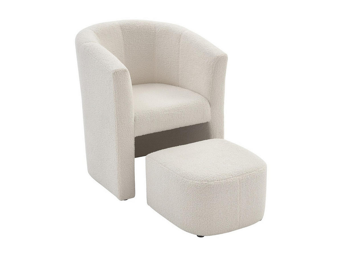 LOUNGE-SESSEL & Hocker - Bouclé-Stoff - Weiß - JOVANA - Weiß, Textil (65/74/64cm) - Vente-Unique