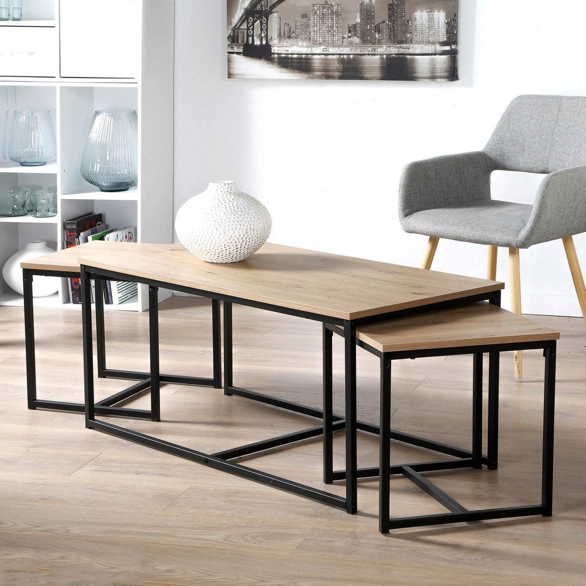 COUCHTISCHE zum Ausziehen im 3er Set - Eichefarben, Holzwerkstoff (100/50/45cm) - Calicosy