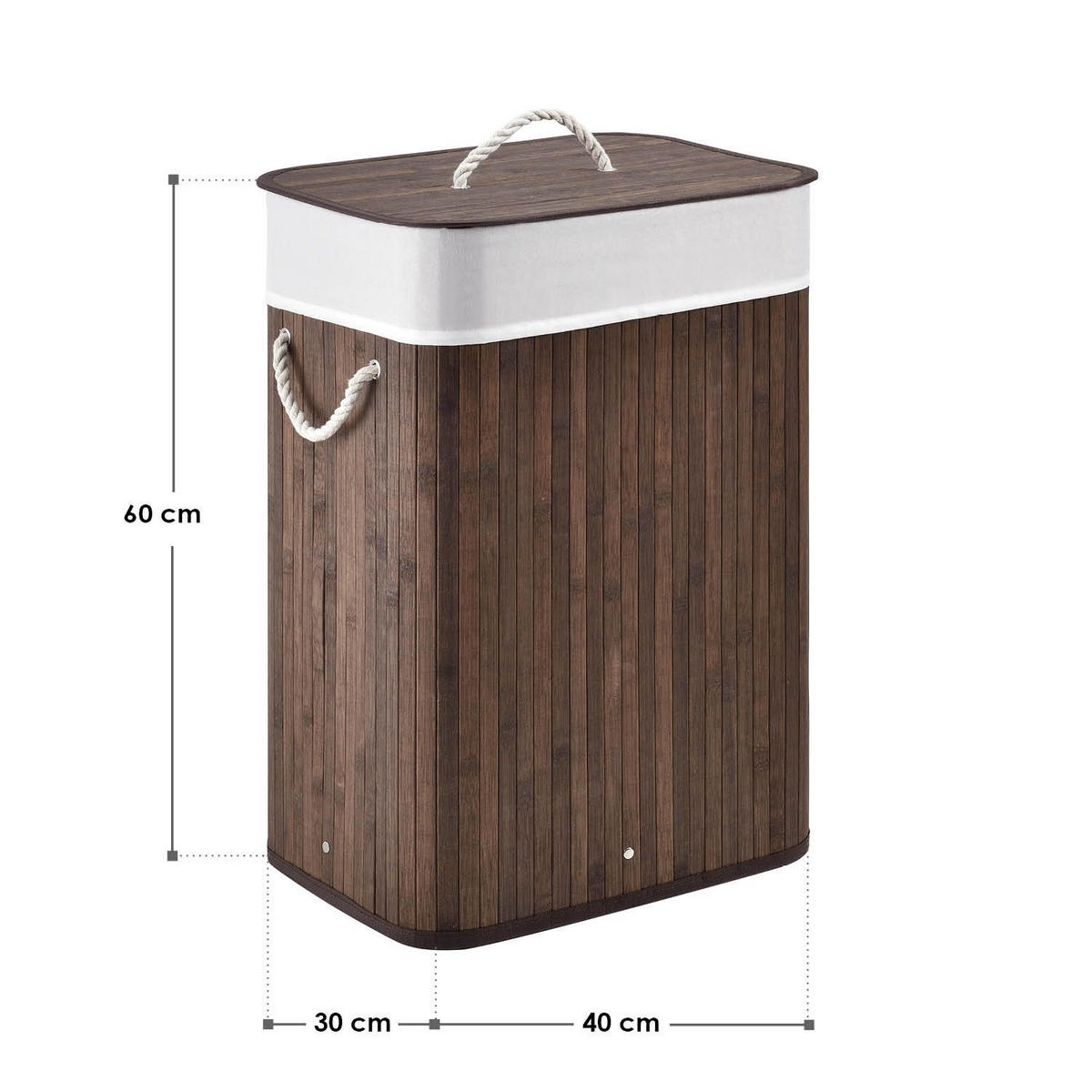 WÄSCHEKORB Curly 72 L braun - Braun, Holz (40/60/30cm) - Juskys