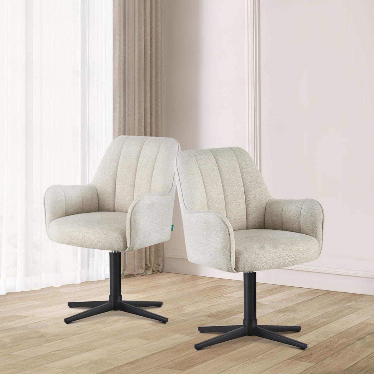 ESSZIMMERSTUHL THOMAS-ROMY 2er-Set 360°drehbar - Creme, Textil (58/87/62cm) - DUBI Möbel