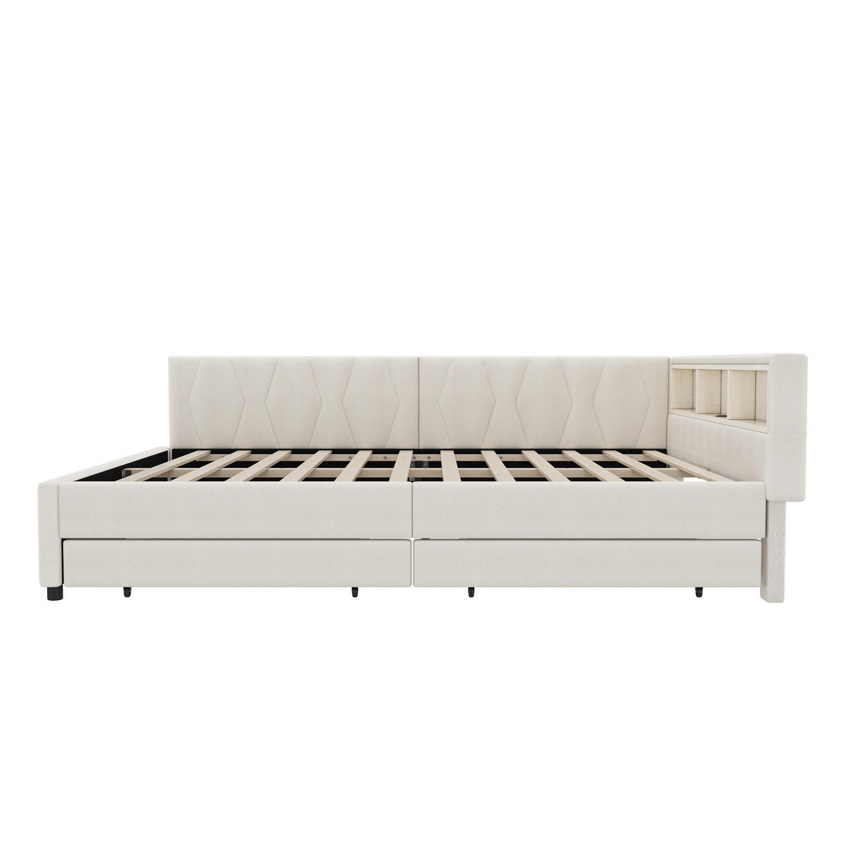 TAGESBETT 140/200 cm aus Leinen mit LED-Lichtleiste, USB-C und Schubladen Beige - Beige, Textil (140/200cm) - Modenvie