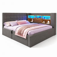 POLSTERBETT 140/200 mit LED, hydraulischem Stauraum und USB in Grau - Grau, Holzwerkstoff/Textil (140/200cm) - EVRYAE