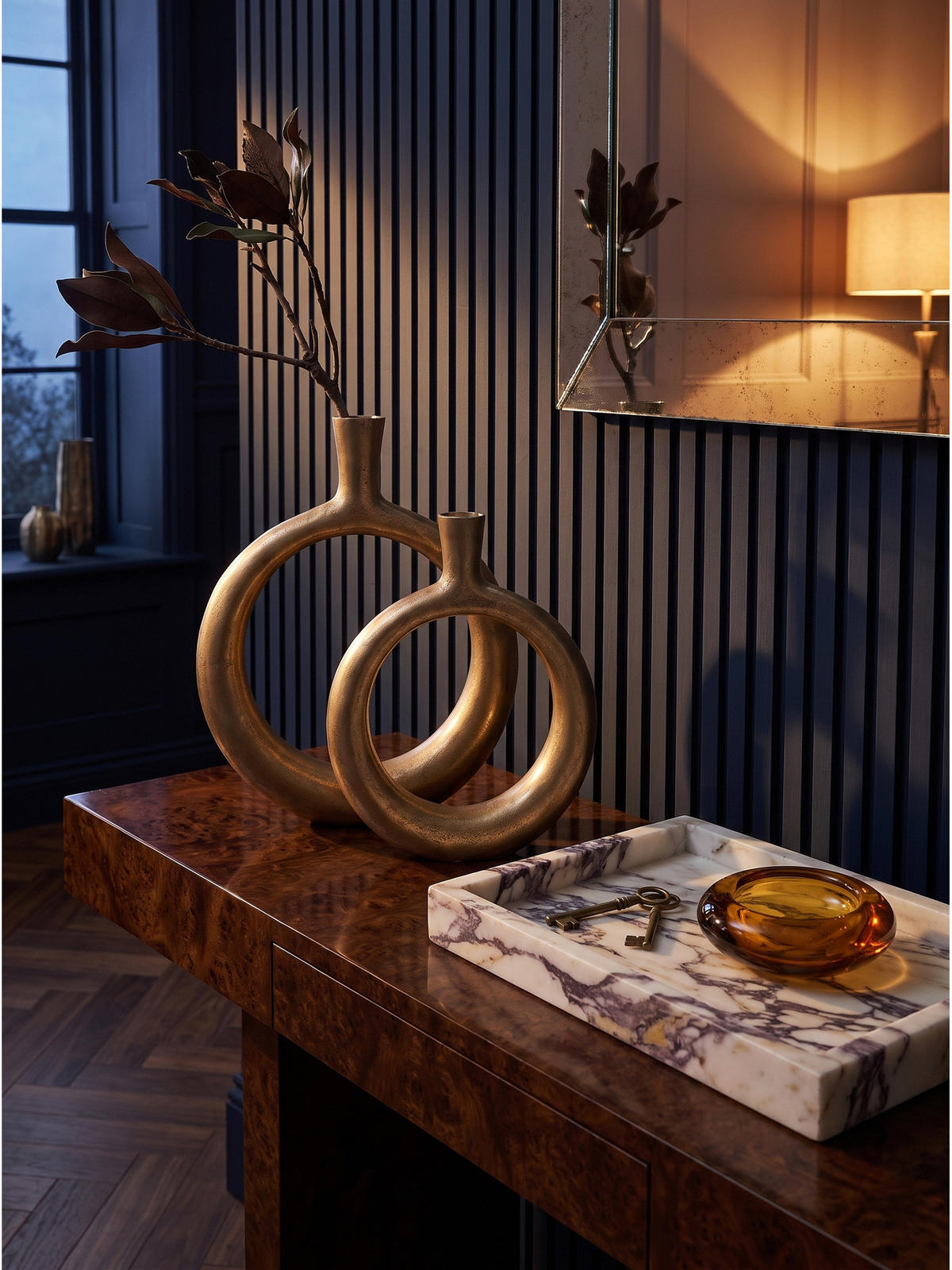 VASEN 2er-Set BAVENO, Aluminium, handgefertigt, Gold, 35 x 7 x 45 cm - Goldfarben, Metall (45cm) - KADIMA DESIGN