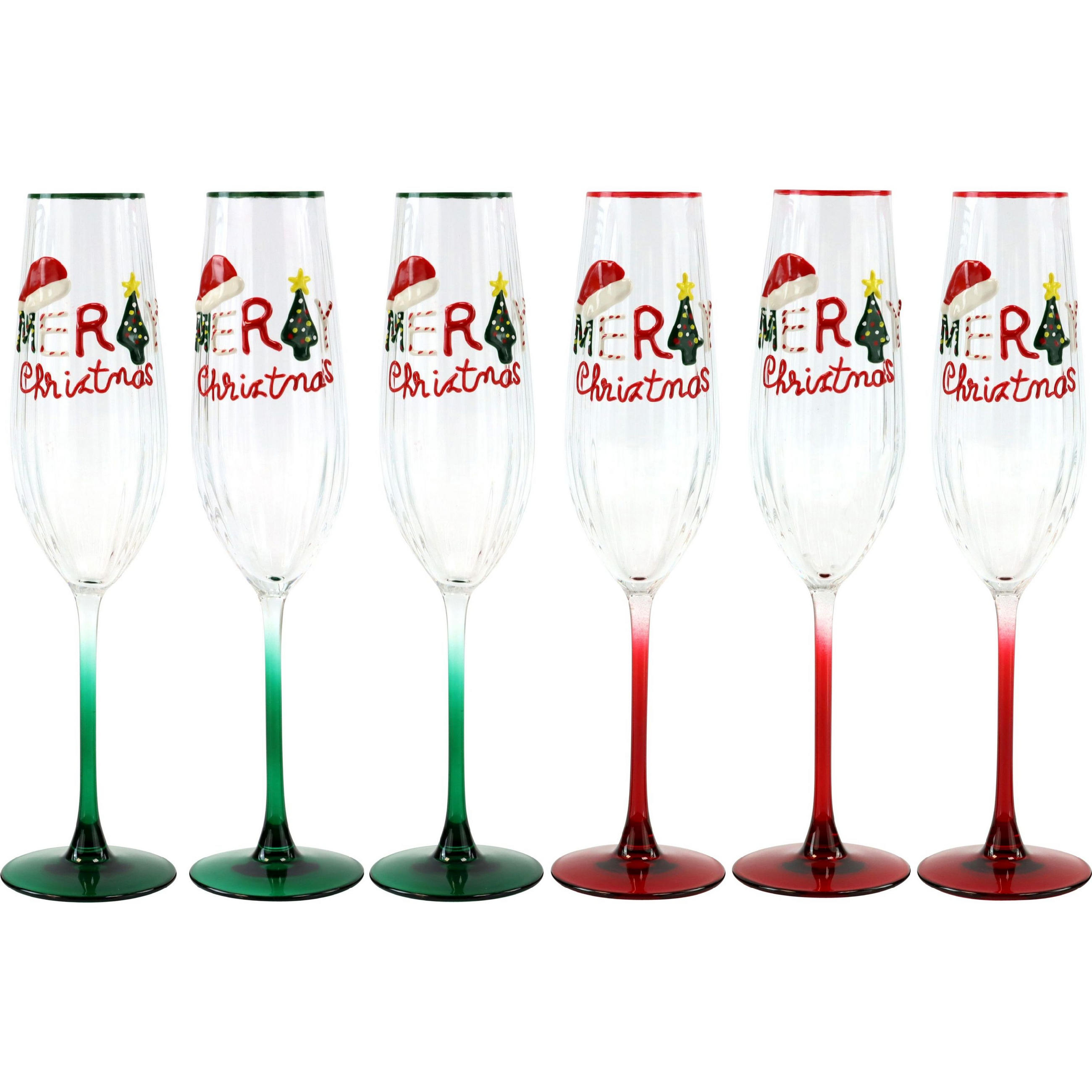 CHAMPAGNER- & SEKTGLAS Merry Christmas 6er Set 7/7/27 cm - Transparent, Glas (0.22L) - FURNARO