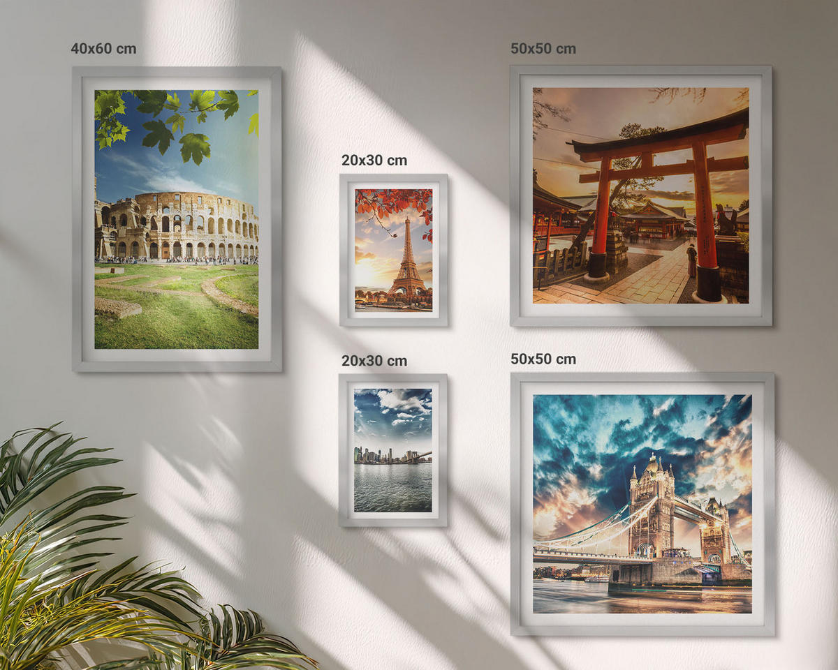 WANDBILDER 5er Set - 50x50 cm & 20x30 cm & 40x60 cm Silberner Rahmen - Entspannende Zen-Steine für inneren Frieden - Silberfarben, Kunststoff (40/60cm) - ArtPrintCave
