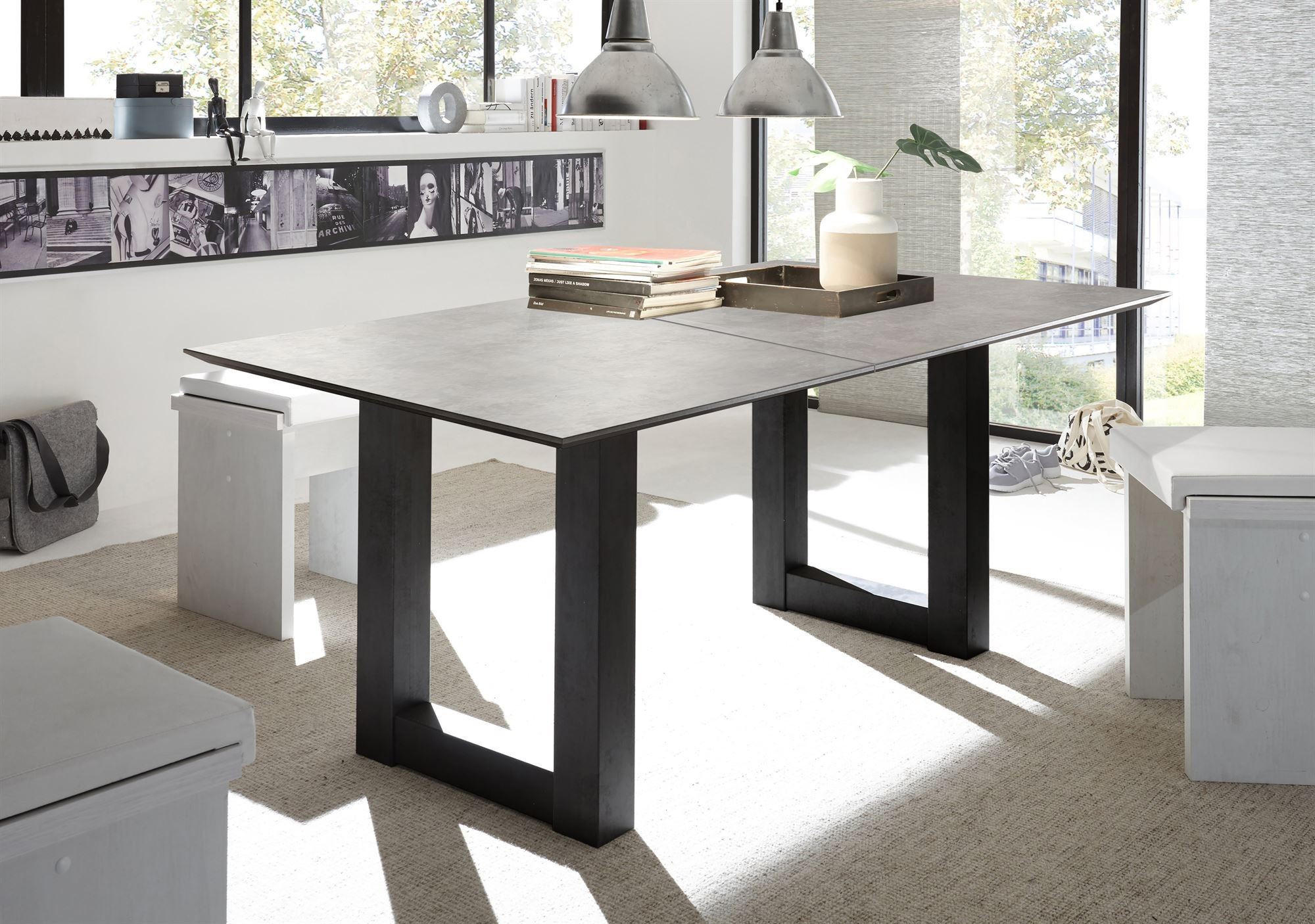 ESSTISCH ausziehbar Eila 9 160 x 90 x 75 Esszimmertisch Schwarzstahl/Keramik Hell - Hellgrau, Holz (160/90/75cm) - 58aufmkessel