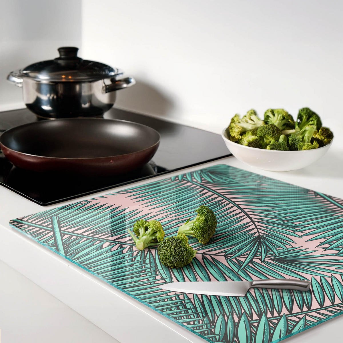 GLASPLATTE 60x52 cm Palmblätter - Grün, Glas (60/0.4/52cm) - TULUP