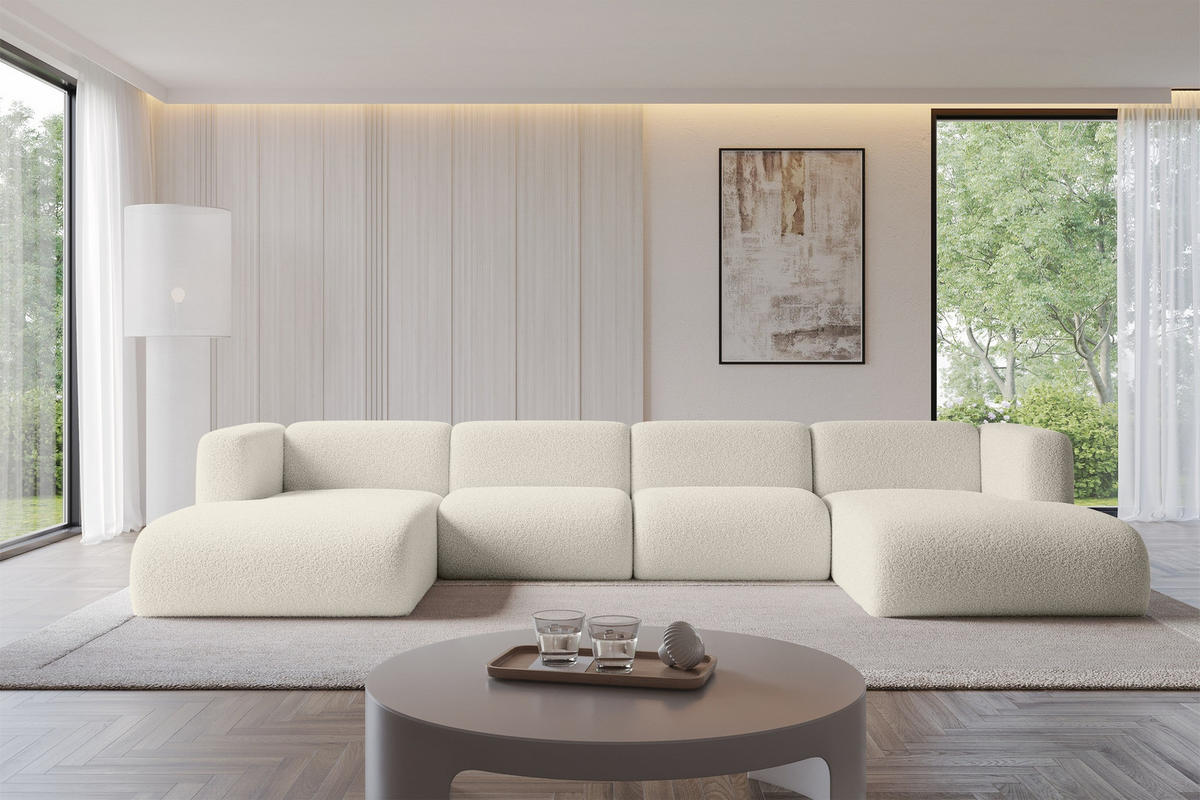 WOHNLANDSCHAFT MIRA-U2 408x179x70 Beige Bouclé - Kaschmir/Beige, Holzwerkstoff/Kunststoff (408/70/179cm) - ALTDECOR