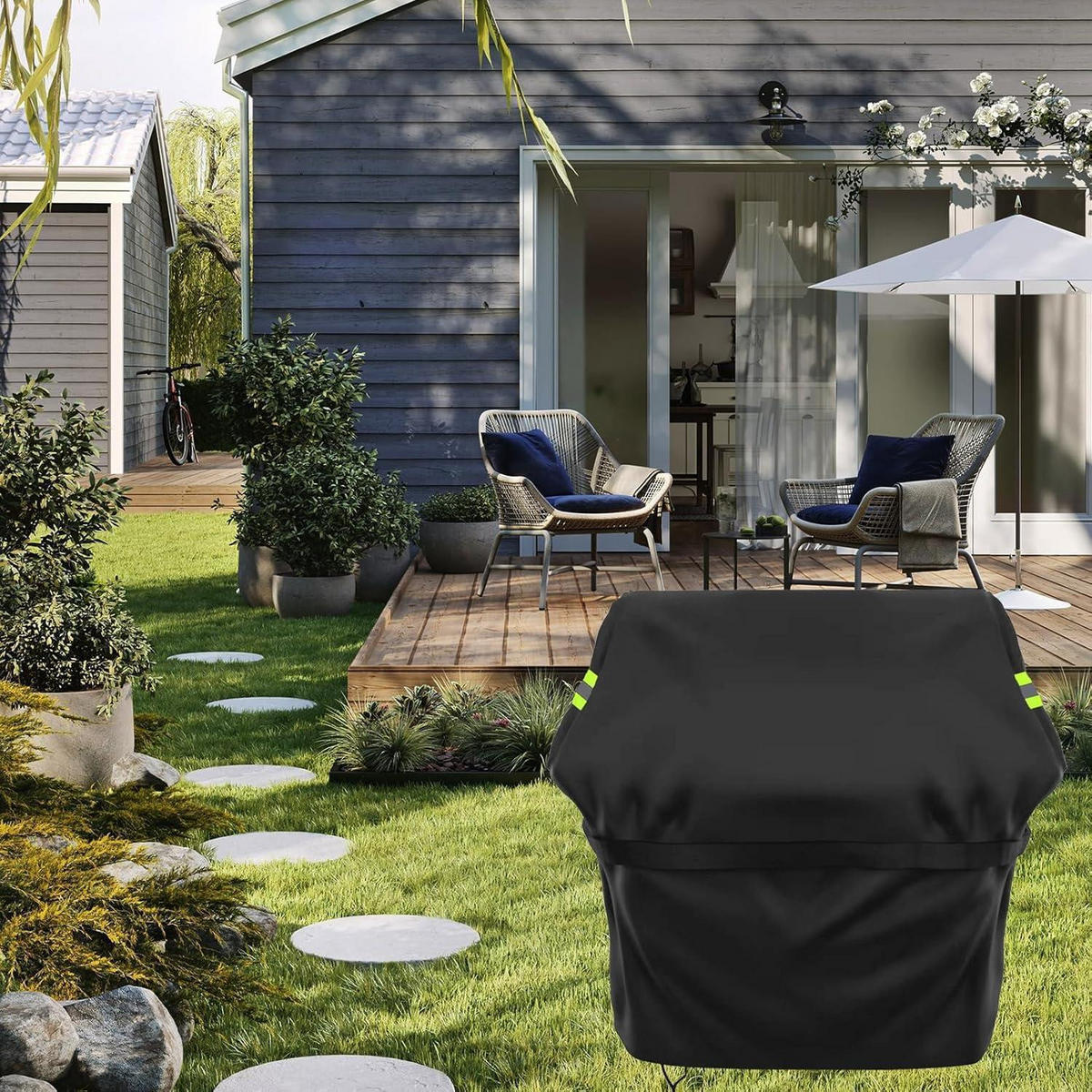 GRILLABDECKUNG Wetterfest 117 x 66 x 117 cm Textil - Schwarz, Textil (66/117/117cm)