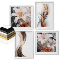 WANDBILDER 4er-Set - 50x50 cm & 40x60 cm Weißer Rahmen - Gelbgrau-braune Wellen - Weiß, Kunststoff (50/50cm) - ArtPrintCave