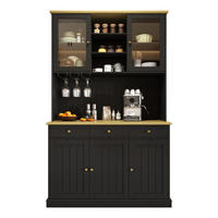 BUFFETSCHRANK 120x40x191 cm, Glastüren, Gläserhalter, 2 Steckdosen, USB-A/USB-C-Anschlüsse, Schwarz - Schwarz, Holzwerkstoff (120/191/40cm) - FOHERE