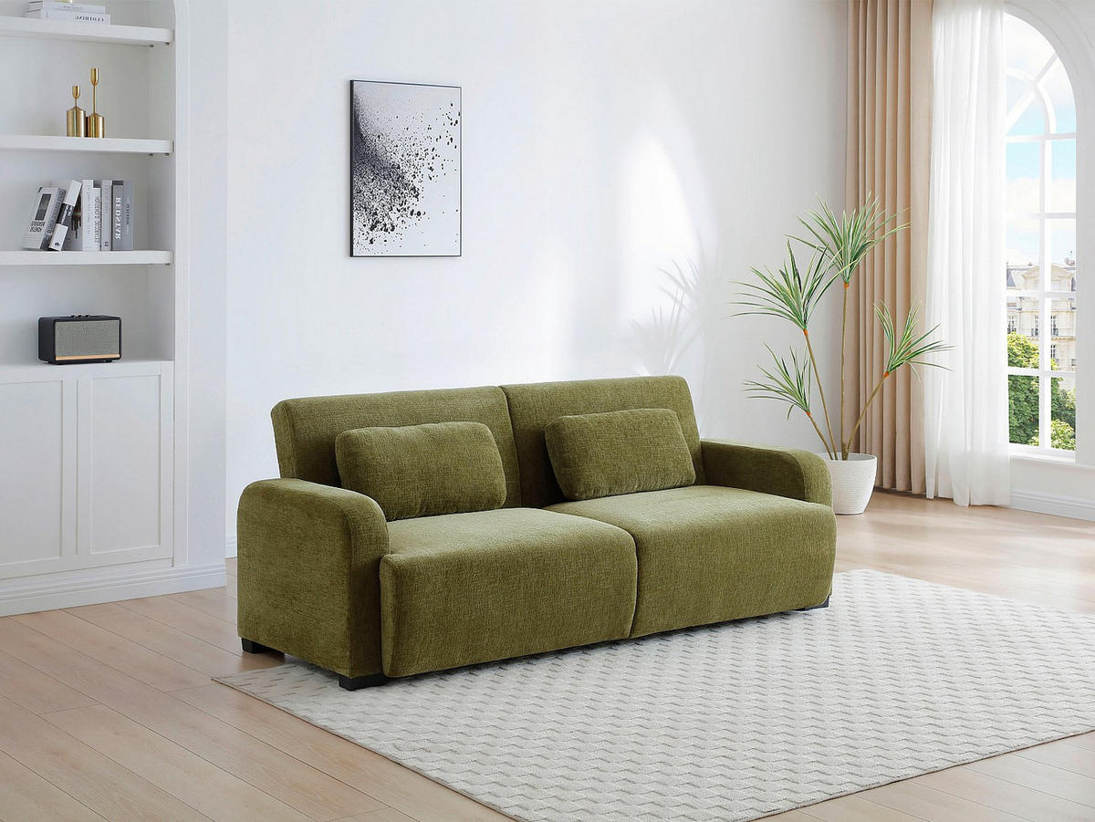 SCHLAFSOFA - 3 Personen-Sitzer - Stoff - Grün - - Grün, Textil (213/85/93cm) - Vente-Unique