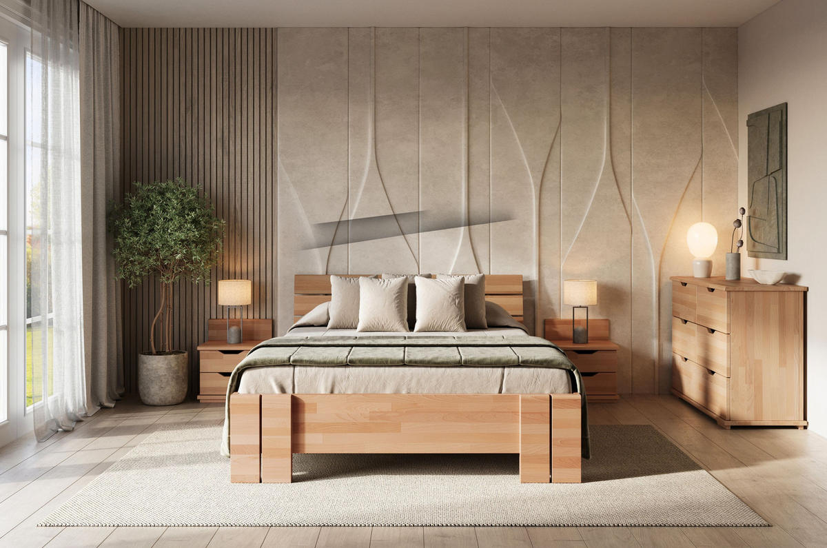 MASSIVHOLZBETT Arhus, Buche - lackiert, Naturfarben, 160x200 - Buchefarben, Holz/Buchenholz (160/200cm) - Visby