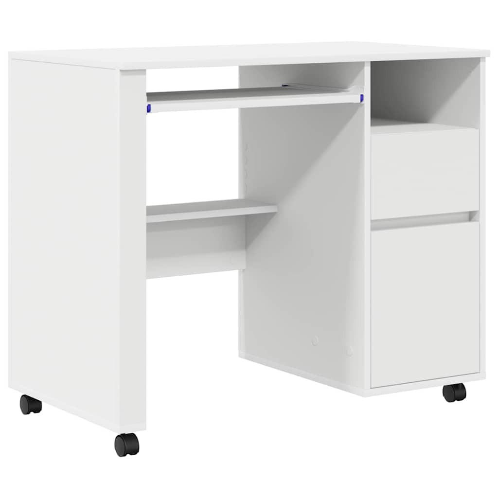 TISCH Mit Rädern Mit Regal Weiss 91/50/77 Cm Holzwerkstoff - Weiß, Holzwerkstoff (91/50/77cm) - vidaXL