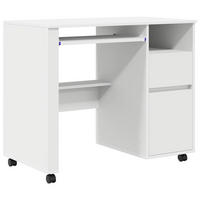 TISCH Mit Rädern Mit Regal Weiss 91/50/77 Cm Holzwerkstoff - Weiß, Holzwerkstoff (91/50/77cm) - vidaXL