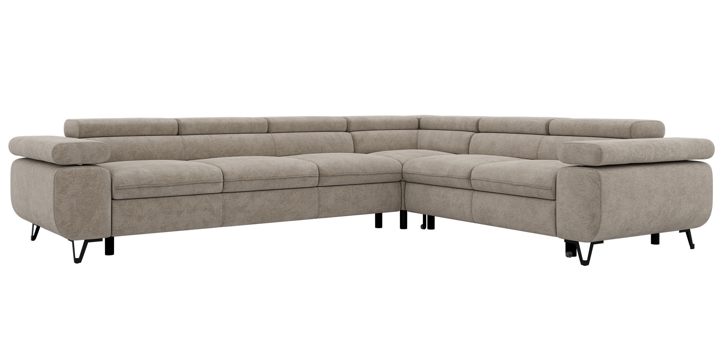 ECKSOFA NORDEN L - Greige Stukture - Links Seite - Greige/Schwarz, Textil/Metall (269/329cm) - MKS