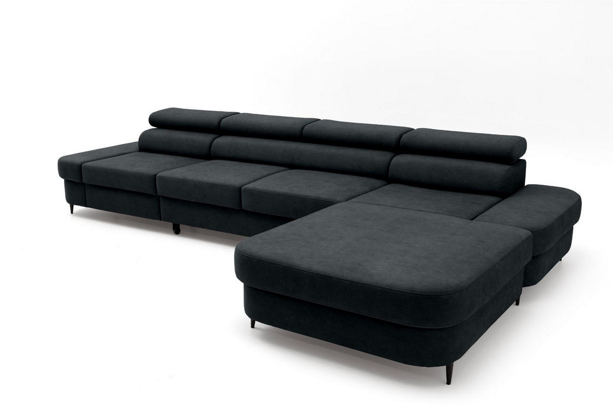 ECKSOFA JAZZ MAXI Rechts mit Schlaffunktion 125x195 Velours Schwarz - Schwarz, Holz/Textil (203/350cm) - Muffo