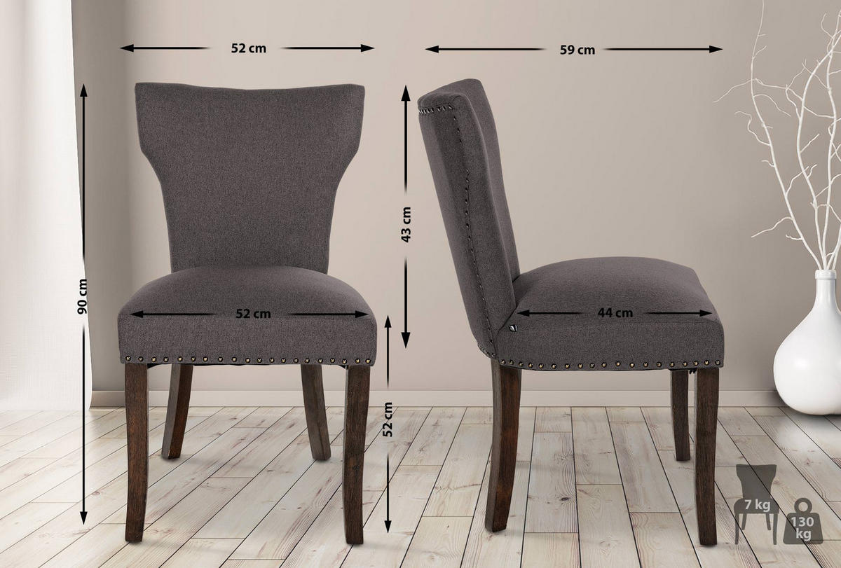 WOHNZIMMERSTUHL 2er Set Stoff dunkelgrau - Dunkelgrau, Holz/Textil (52/90/59cm) - CLP