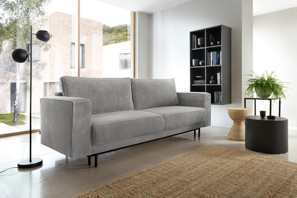 SCHLAFSOFA Rodario Hellgrau Cordbezug - Hellgrau/Schwarz, Textil/Metall (236/95/97cm) - Selsey