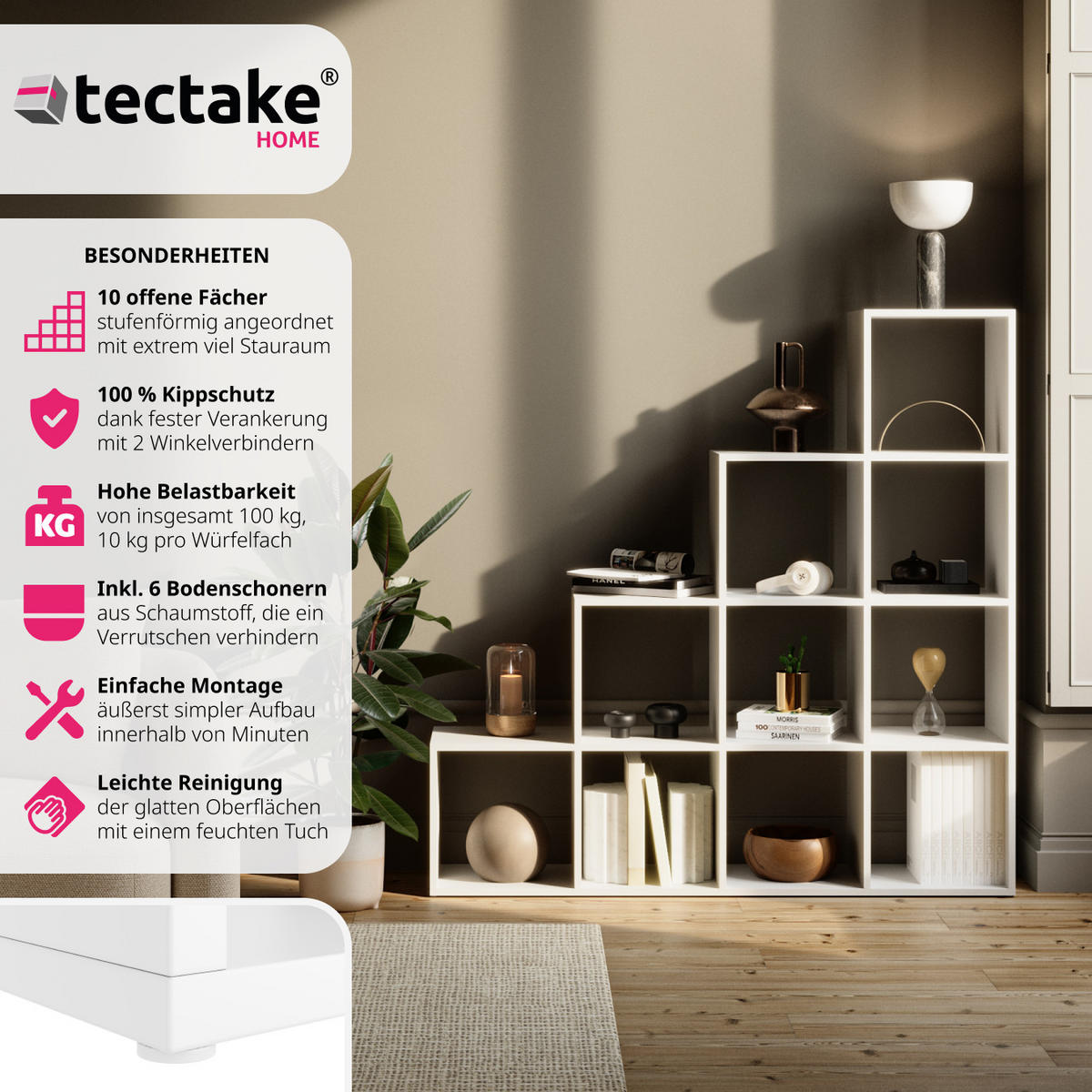 BÜCHERREGAL Talisa,130 x 29 cm x 130 cm,weiß - Weiß, Holzwerkstoff (130/130/29cm) - tectake