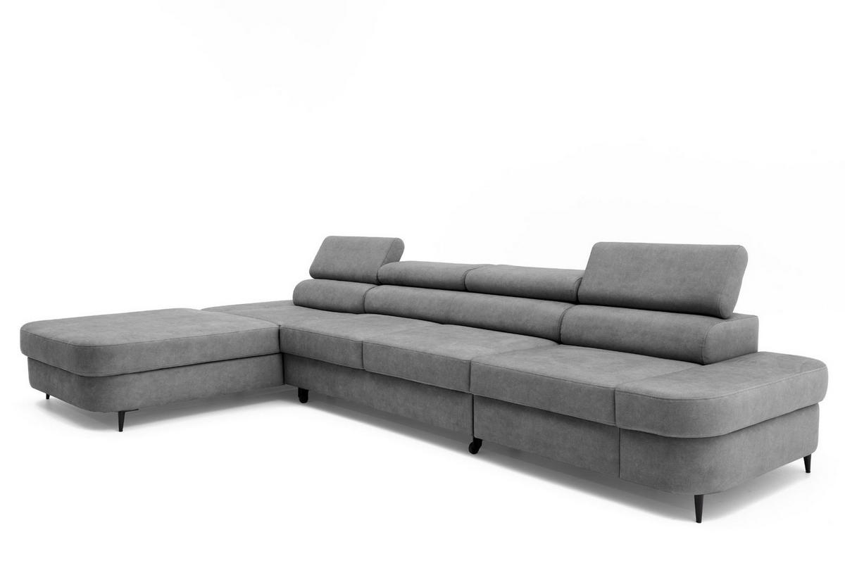 ECKSOFA JAZZ MAXI Links mit Schlaffunktion 125x195 Velours Dunkelgrau - Dunkelgrau/Schwarz, Holz/Textil (350/203cm) - Muffo