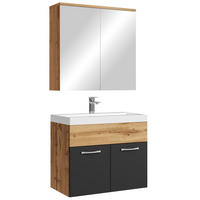 BADMÖBEL-SET Montreal 3 Teile Eiche / Schwarz - 60 x 35 x 51 cm - Eichefarben/Schwarz, Holz (60/53/35cm) - Badplaats