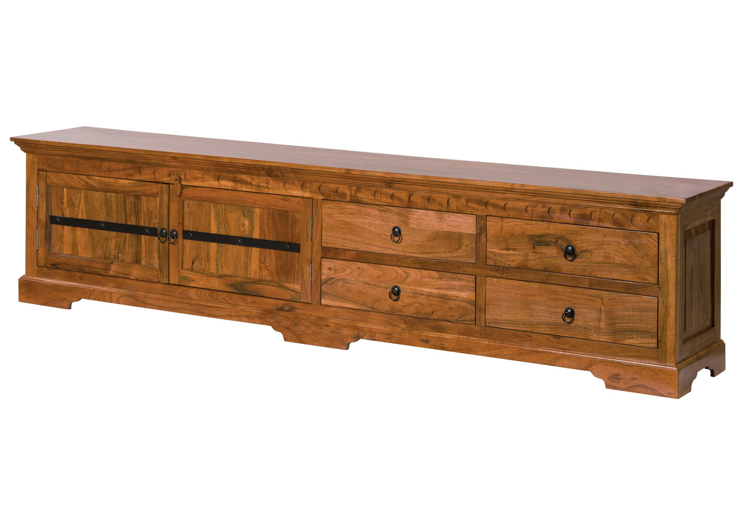 TV-BOARD Akazie 240x40x55 honig lackiert OXFORD #01017 - Braun, Holz (240/55/40cm) - Massivmoebel24