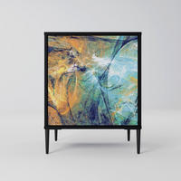 SIDEBOARD ABSTRACT THOUGHTS, Schwarz, 57,5x42x72,5 cm, Schwarze Metallfüße - Multicolor/Schwarz, Holzwerkstoff/Metall (57.5/72.5/42cm) - SpaceRebels