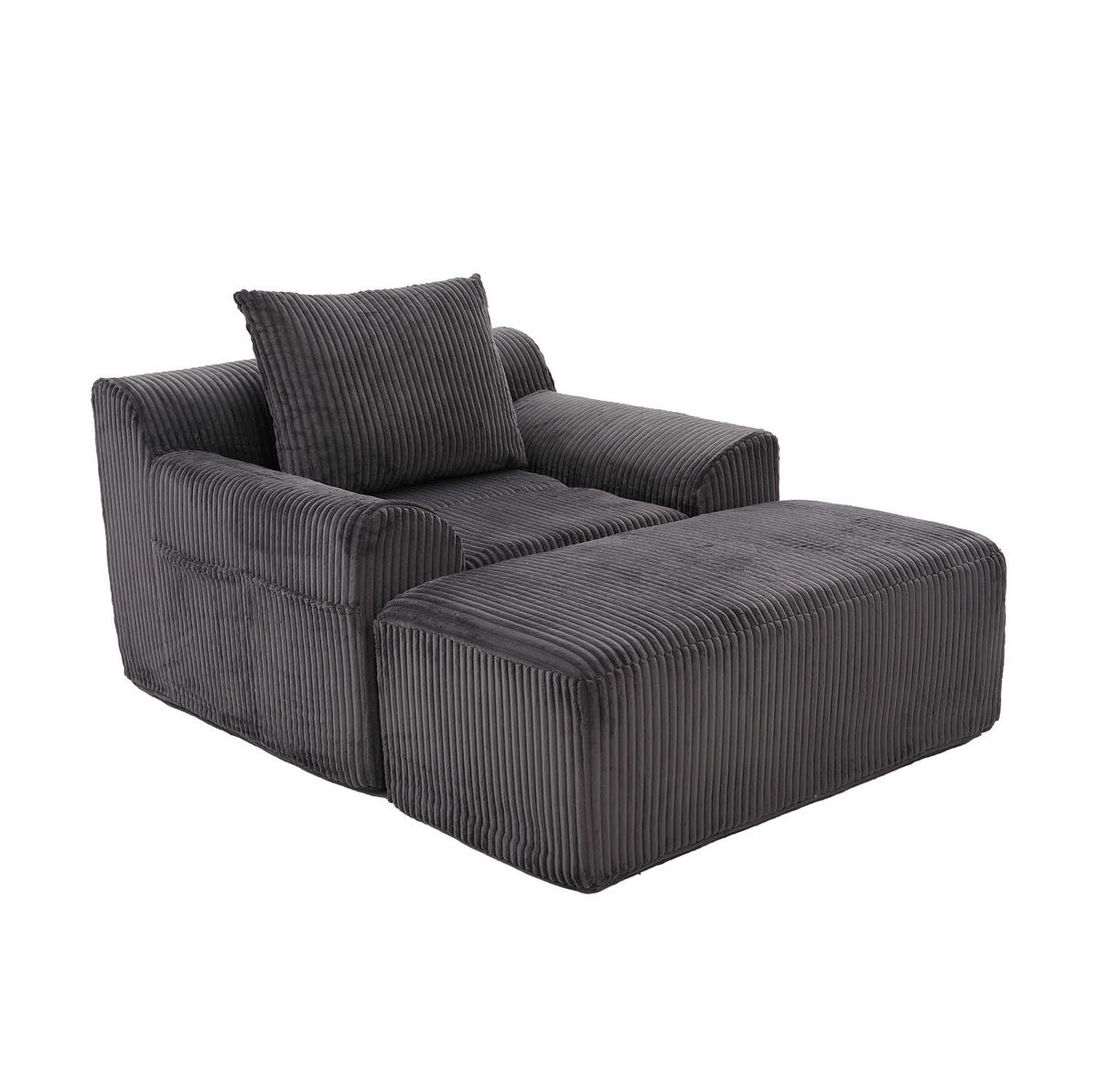 CORD-SESSEL mit Fußhocker 147/110/67 cm in Dunkelgrau – mit Seitentaschen - Dunkelgrau, Textil (147/67/110cm) - BEAOK