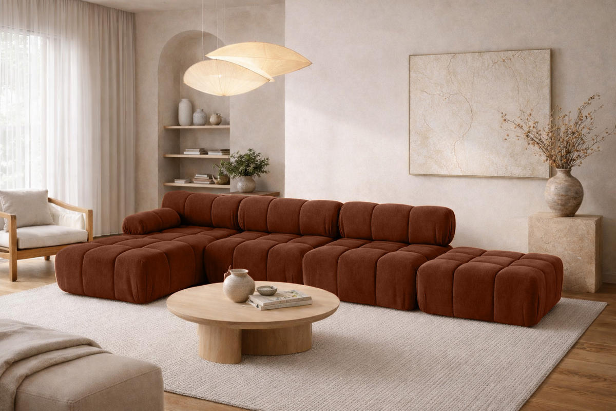 ECKSOFA L-Form XL, Stoff Velours Salvador, Dunkelbraun, Links, Selia L XL - Dunkelbraun, Holz (380/160cm) - Kaiser Möbel