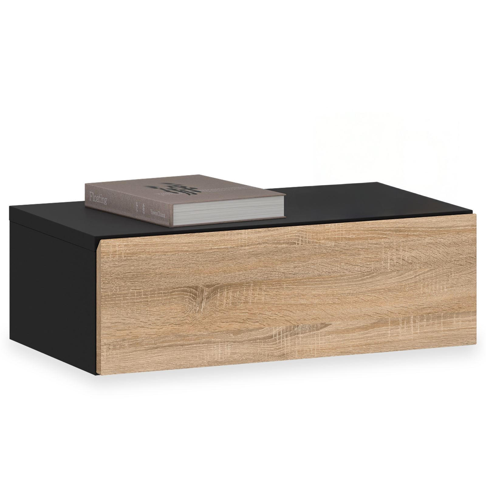 HÄNGENDER NACHTTISCH ANNE - Schwarz/Sonoma Eiche, Holzwerkstoff (42/14/30cm) - CARO-Möbel