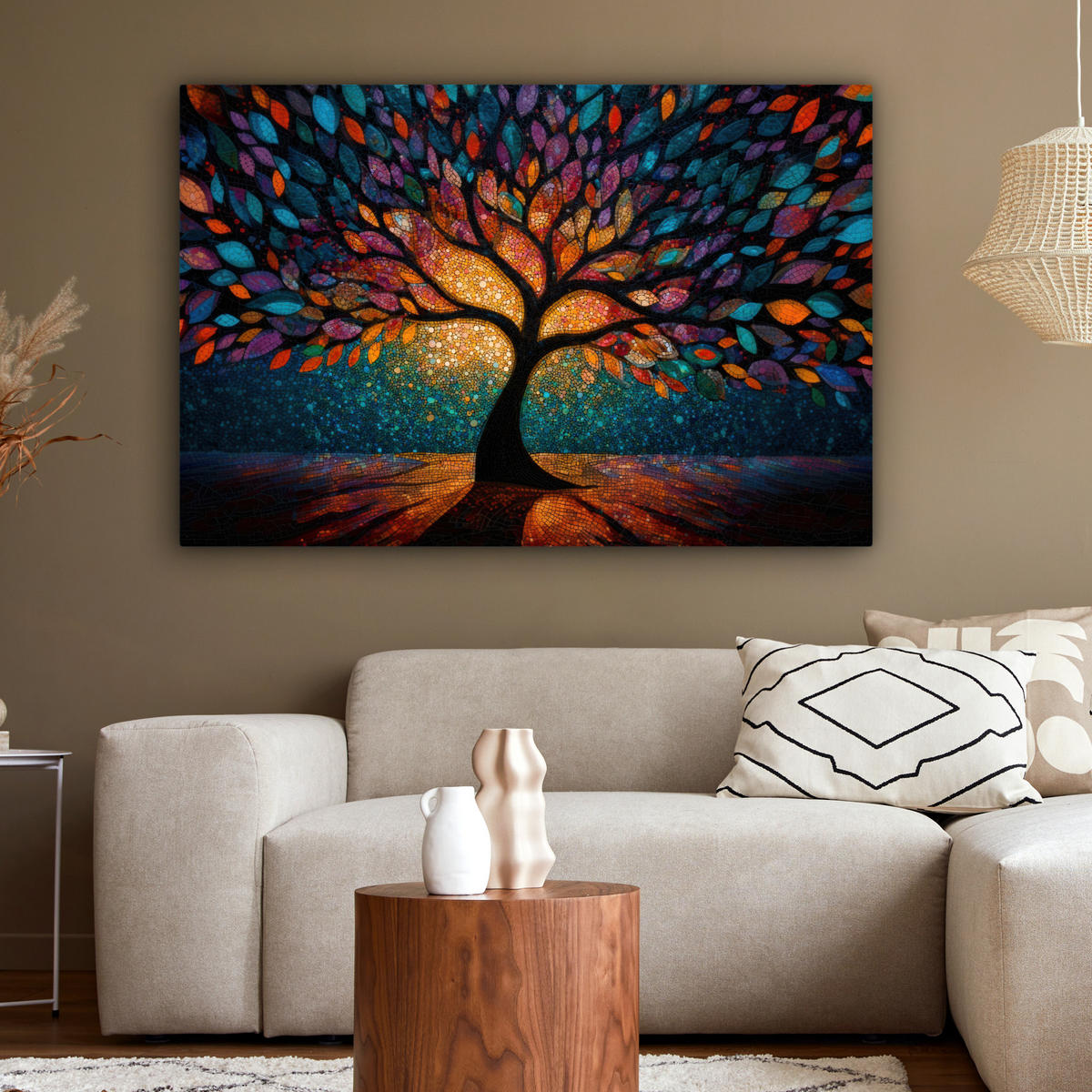 LEINWANDBILD Mosaik - Bunt - Baum - Äste Groß 140x90 cm - Multicolor, Textil (140/90cm) - MuchoWow