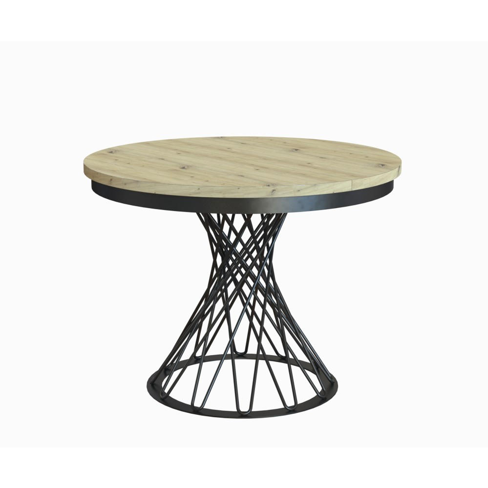 ESSTISCH Laura, Runder, mit Metallbeinen, eiche Artisan+Schwarz - Schwarz/Eiche Artisan, Holzwerkstoff/Metall (100/100/77cm) - Beautysofa