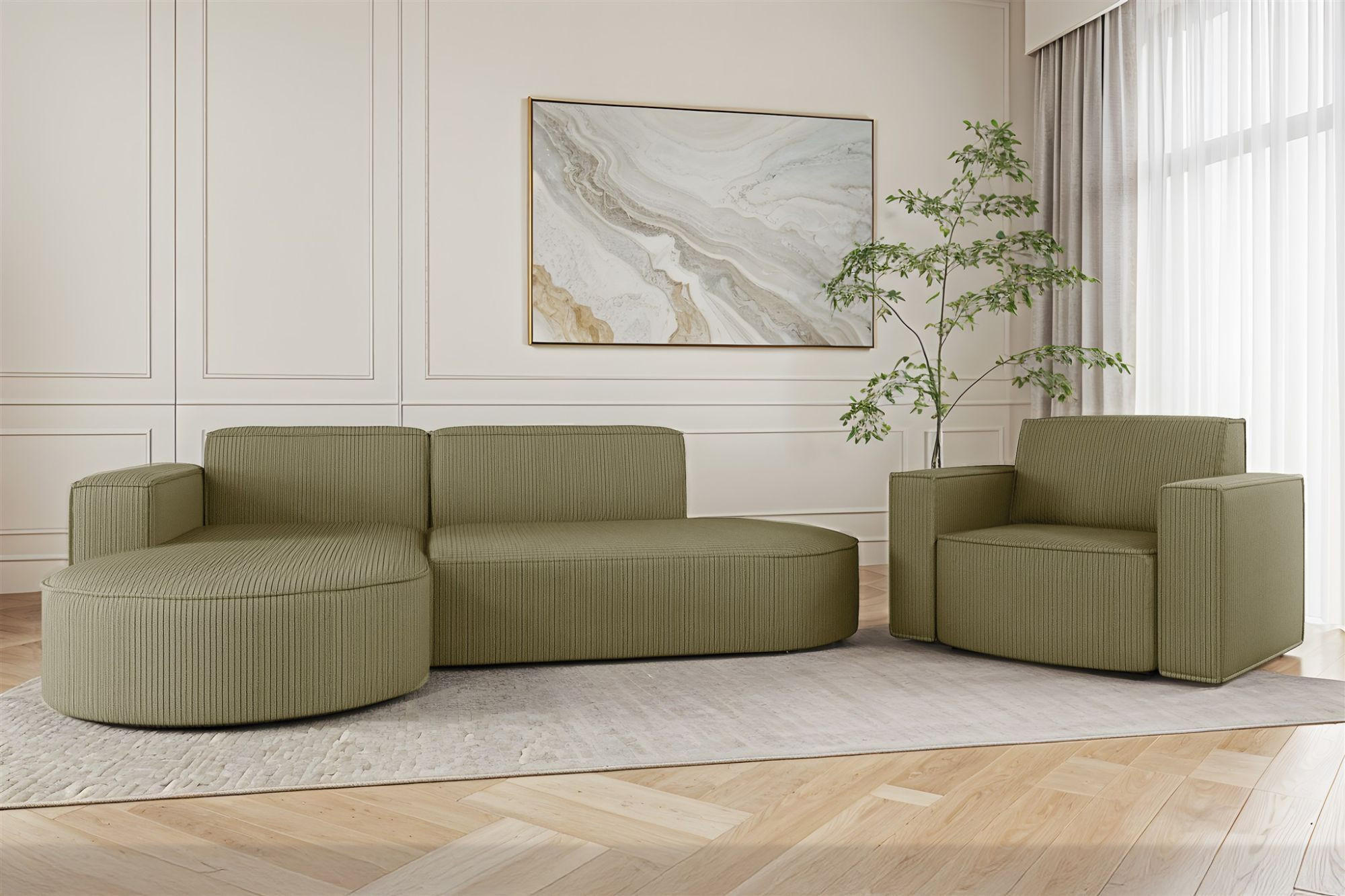 SOFASET Palma In Scala - Opal, Holzwerkstoff/Textil (236/78/165cm) - Fun Möbel