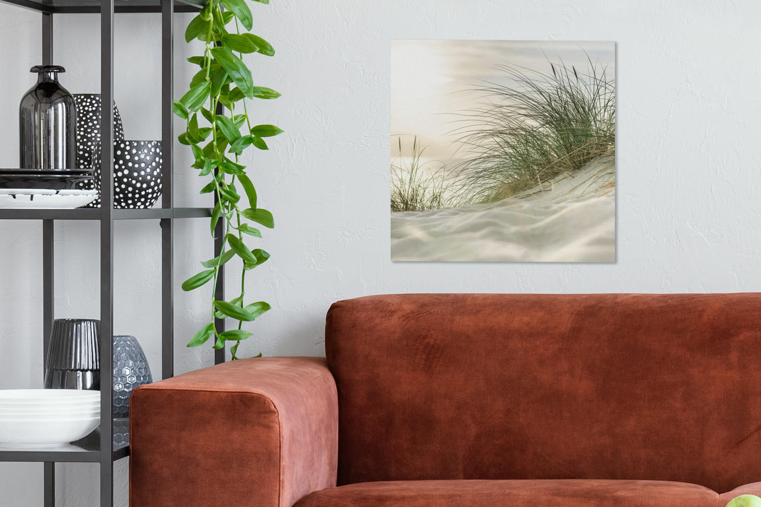 LEINWANDBILD Dünen mit Strandhafer in der Sonne des Nationalparks Schleswig-Holsteinisches Wattenmeer 50x50 cm - Creme, Textil (50/50cm) - MuchoWow