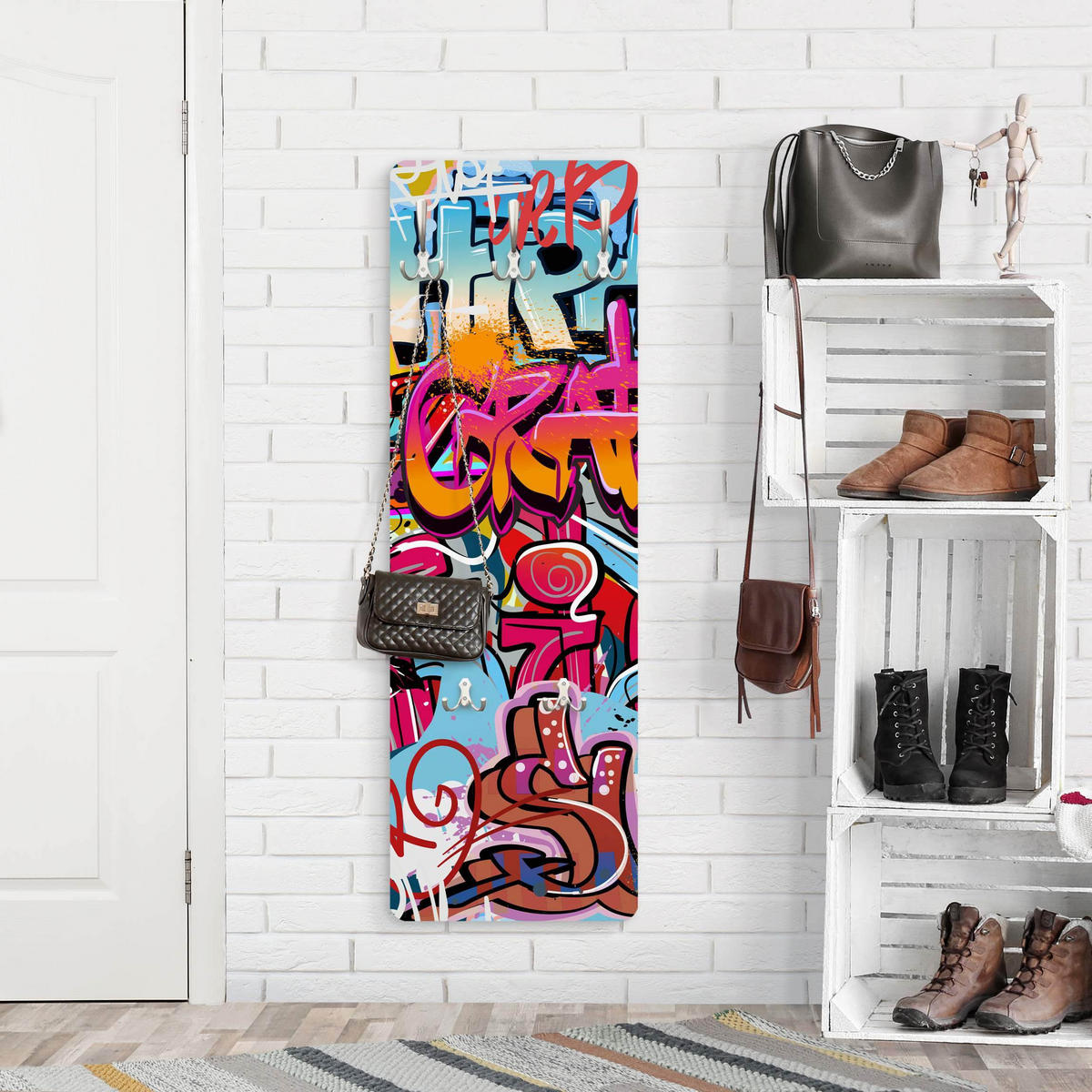 WANDGARDEROBE - HipHop Graffiti 34/105 cm - Multicolor, Holzwerkstoff (34/105/1.6cm) - Bilderwelten