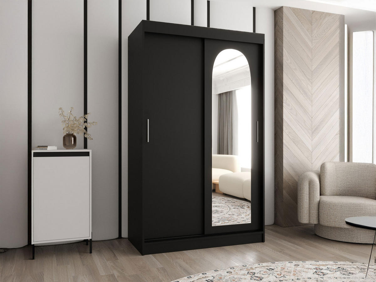 SCHWEBETÜRENSCHRANK Selfie 120 cm - Silberfarben/Schwarz, Holzwerkstoff/Kunststoff (120/200/62cm) - MIRJAN24