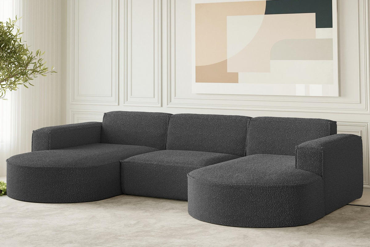 WOHNLANDSCHAFT Palma In Ascot - Graphitfarben, Holzwerkstoff/Textil (299/78/165cm) - Fun Möbel