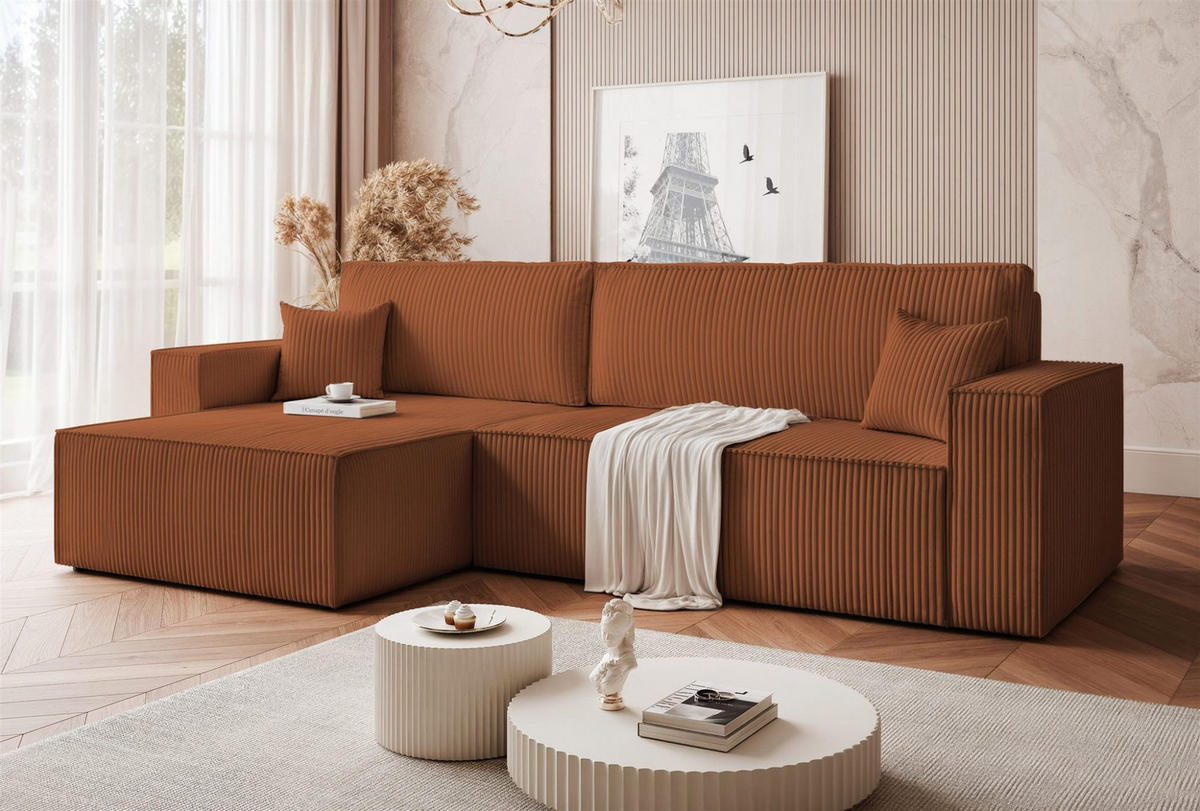 ECKSOFA Adara Max Mit Schlaffunktion - Hellbraun, Holzwerkstoff/Textil (276/145cm) - Fun Möbel